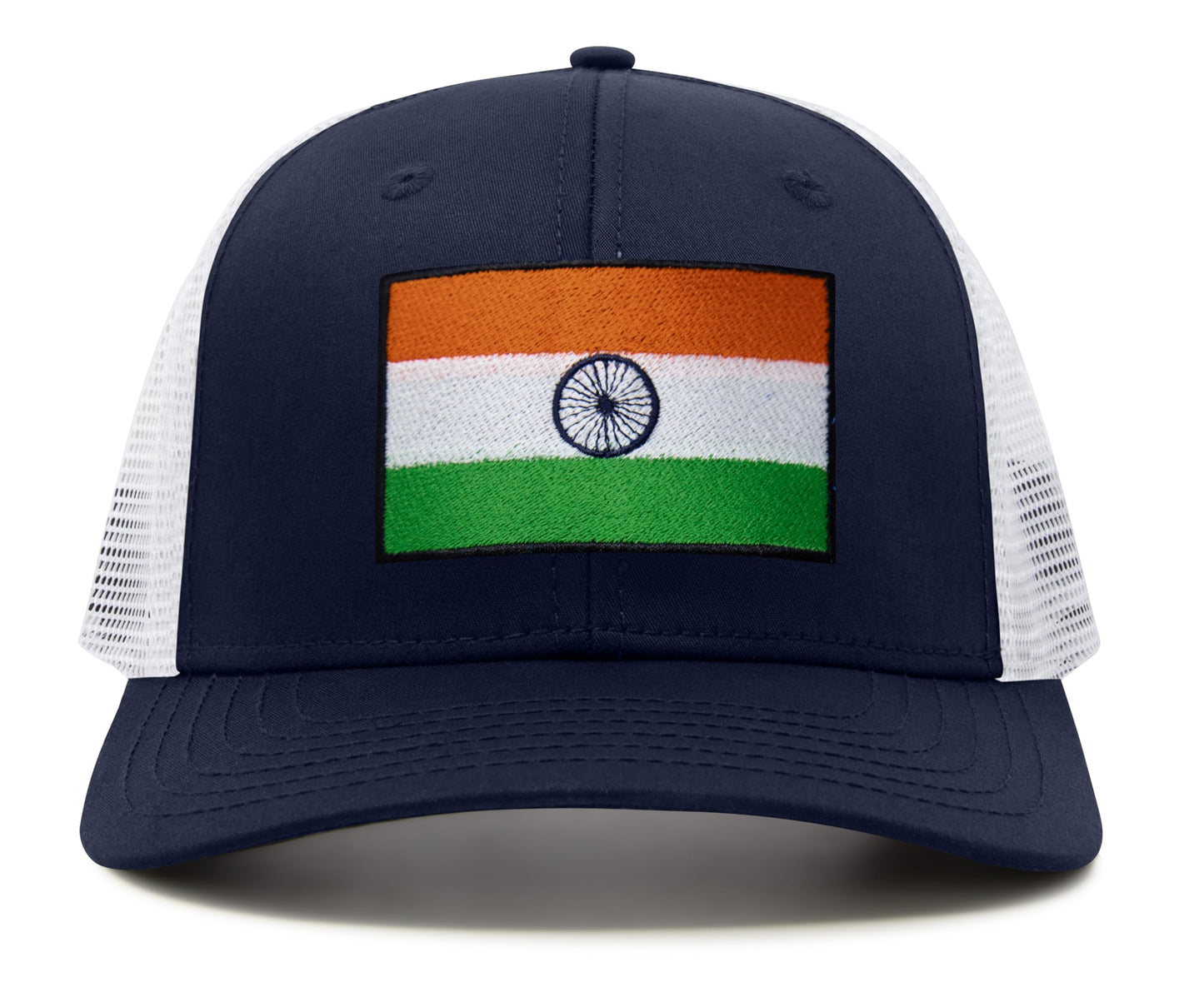 International Tie Indian Flag Hat for Men and Women - Adjustable India Snapback Trucker Baseball Cap (Navy White)