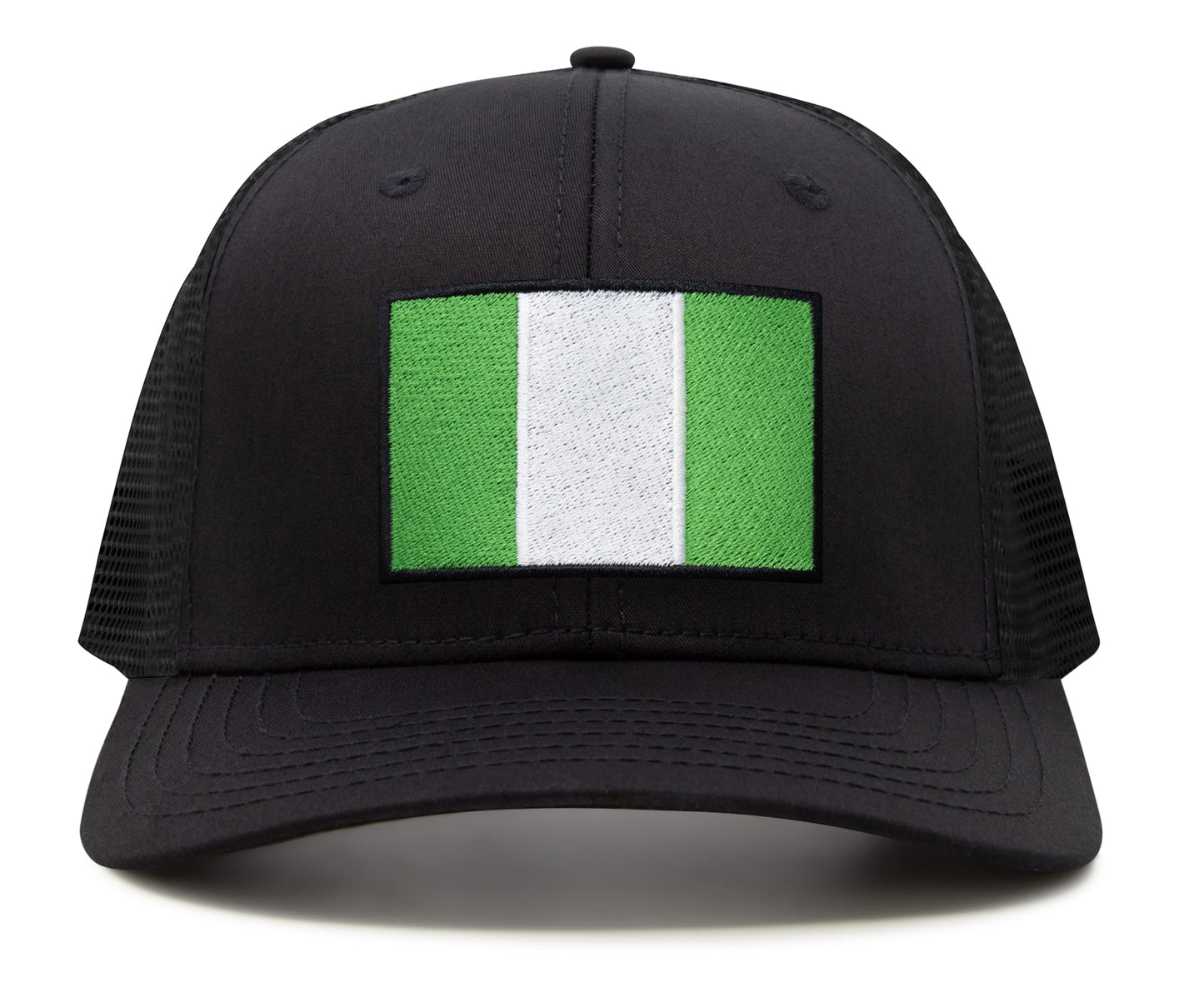 International Tie Country Hat for Men and Women, Adjustable Snapback Trucker Baseball Cap with Embroidered Patch (Nigeria, All Black) - International Tie