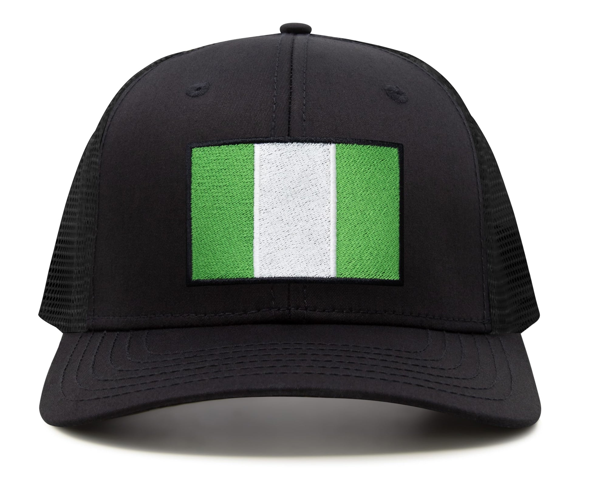 International Tie Country Hat for Men and Women, Adjustable Snapback Trucker Baseball Cap with Embroidered Patch (Nigeria, All Black) - International Tie