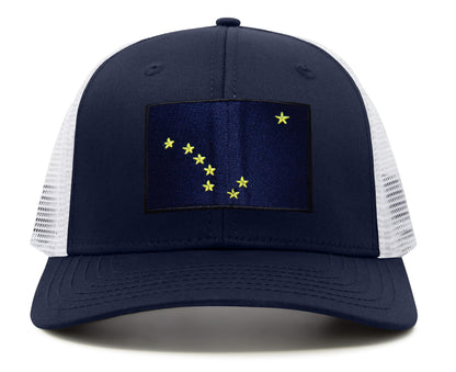 International Tie Premium Alaska Flag Hat for Men and Women - Snapback Trucker Baseball Cap (Navy White)