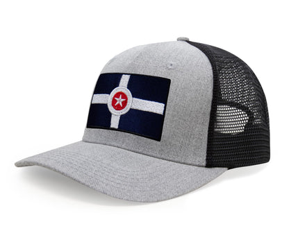 International Tie Indianapolis Flag Hat for Men and Women – Snapback Trucker Baseball Cap (Grey Black)