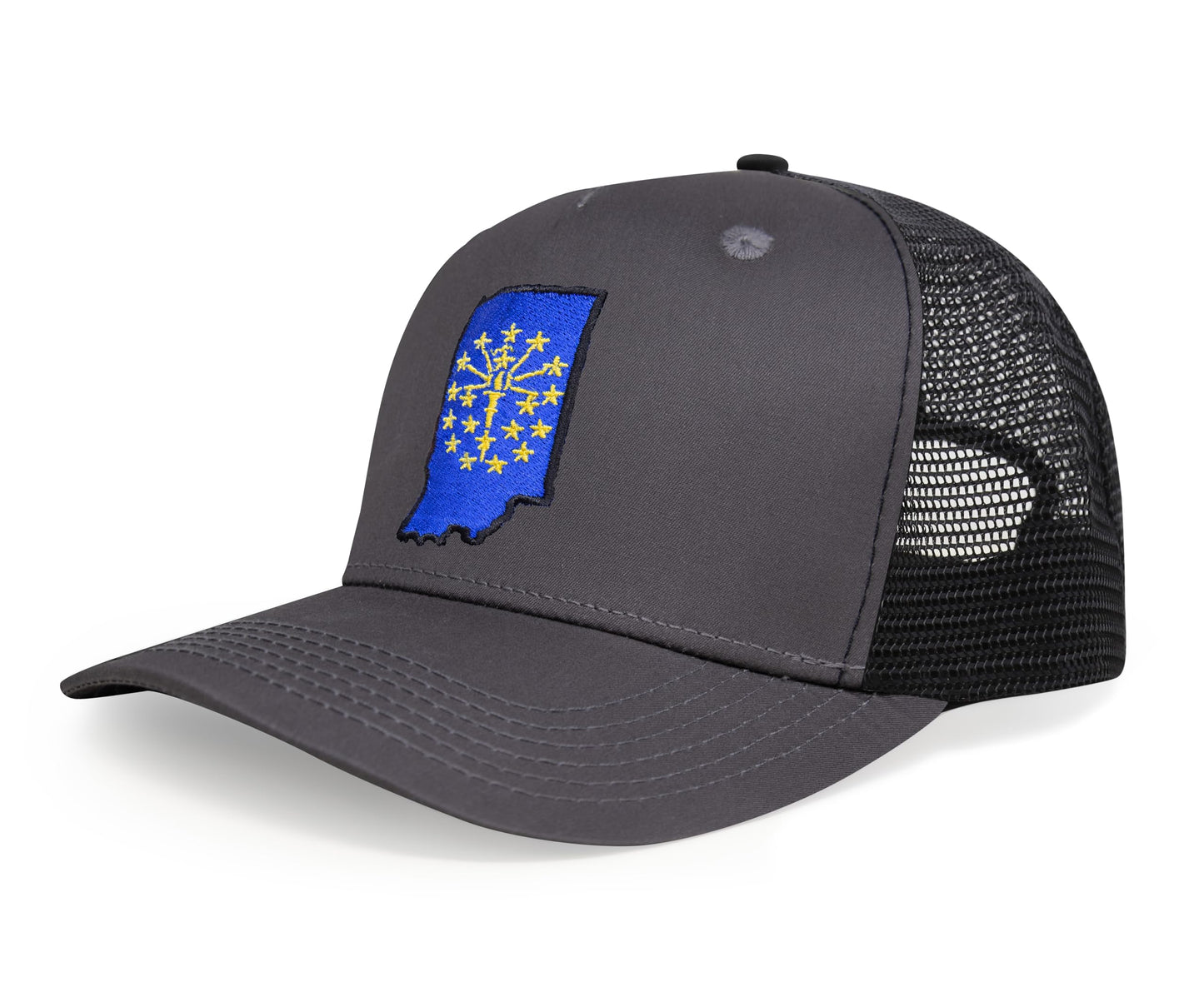 International Tie Stateline Flag Hat for Men and Women - Snapback Trucker Baseball Cap (Indiana, Dark Grey) - International Tie