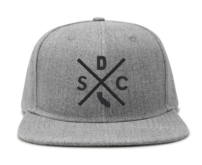 International Tie Hat for Men and Women, Adjustable Snapback Trucker Baseball Cap, Embroidered Cross Logo (SDC - San Diego, Grey Flatbill)