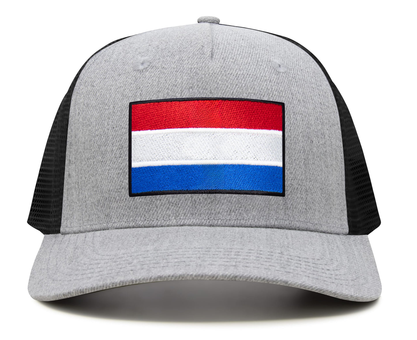 International Tie Netherlands Flag Hat for Men and Women - Adjustable Snapback Trucker Baseball Cap (Grey Black)