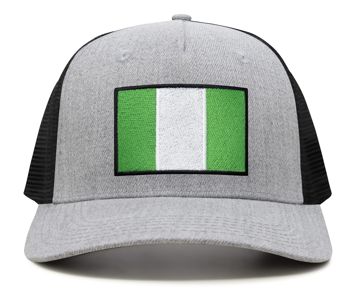 International Tie Country Hat for Men and Women, Adjustable Snapback Trucker Baseball Cap with Embroidered Patch (Nigeria, Grey Black) - International Tie