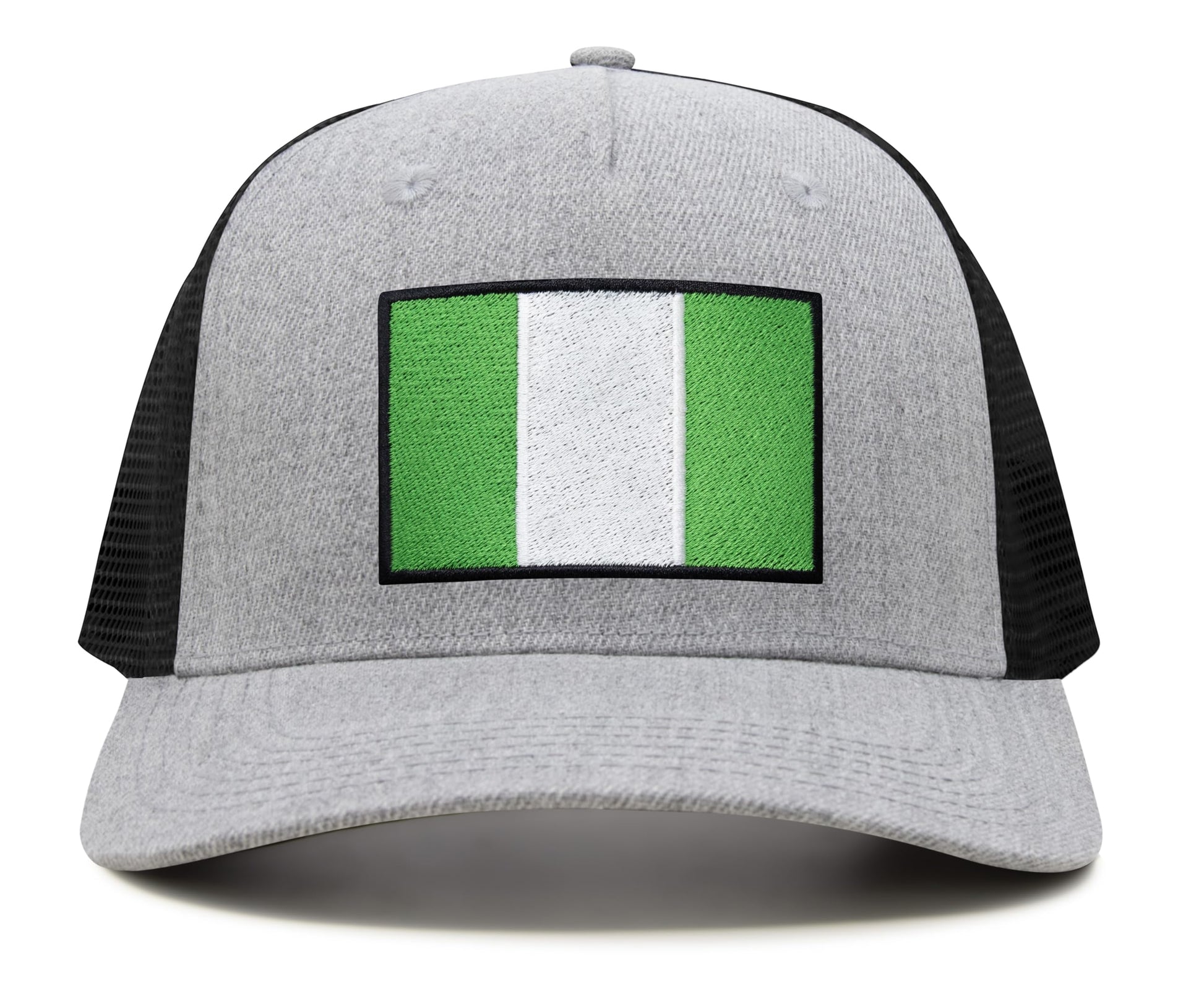 International Tie Country Hat for Men and Women, Adjustable Snapback Trucker Baseball Cap with Embroidered Patch (Nigeria, Grey Black) - International Tie