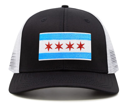 Chicago Flag Hat for Men and Women – Snapback Trucker Baseball Cap by International Tie (Black White)
