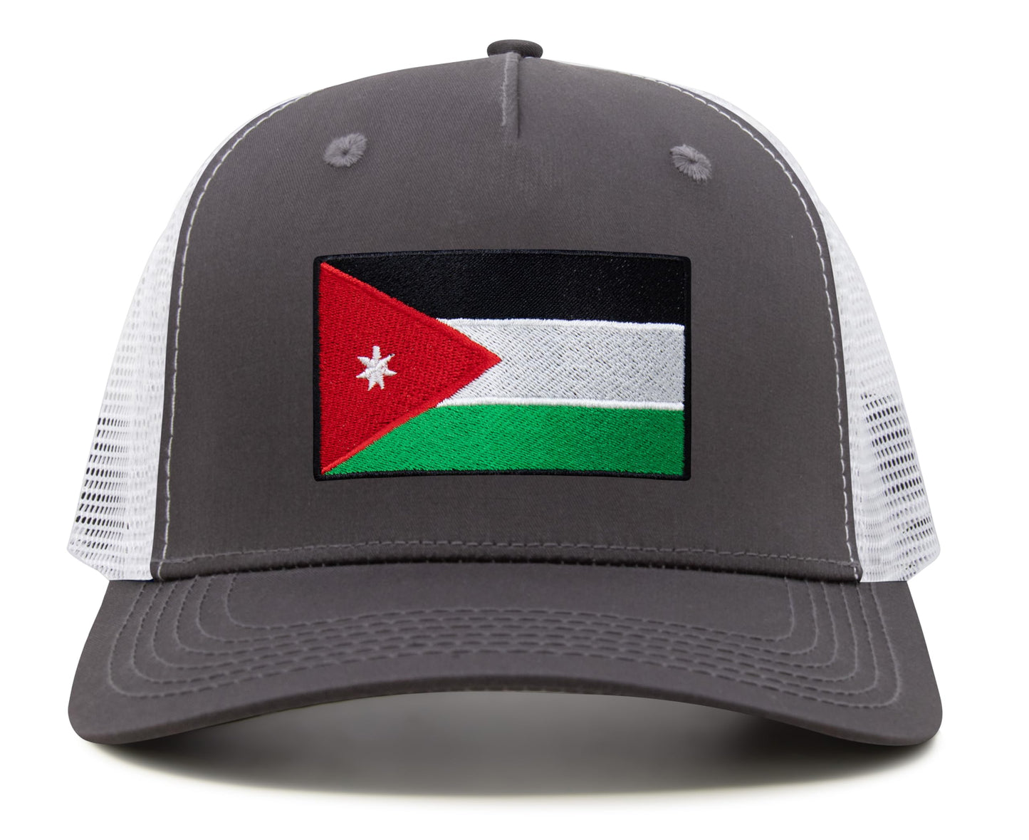 International Tie Country Hat for Men and Women, Adjustable Snapback Trucker Baseball Cap with Embroidered Patch (Jordan, Grey White)