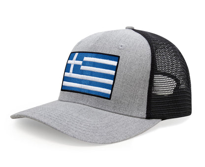 Greece Flag Hat for Men and Women – Snapback Trucker Baseball Cap by International Tie (Grey Black)
