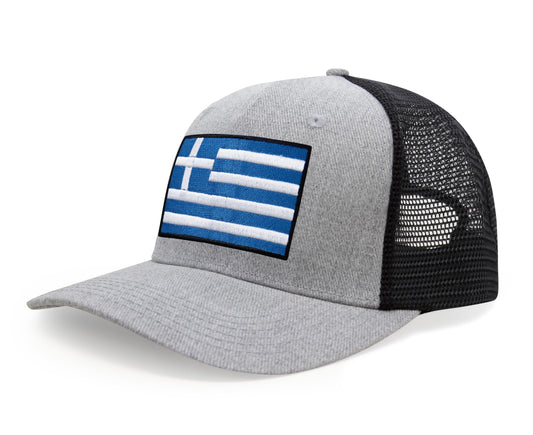 Greece Flag Hat for Men and Women – Snapback Trucker Baseball Cap by International Tie (Grey Black)