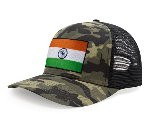 International Tie Indian Flag Hat for Men and Women - Adjustable India Snapback Trucker Baseball Cap (Camouflage)