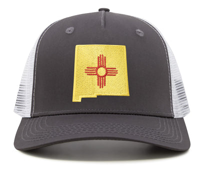 International Tie Stateline Flag Hat for Men and Women - Snapback Trucker Baseball Cap (New Mexico, Grey White)