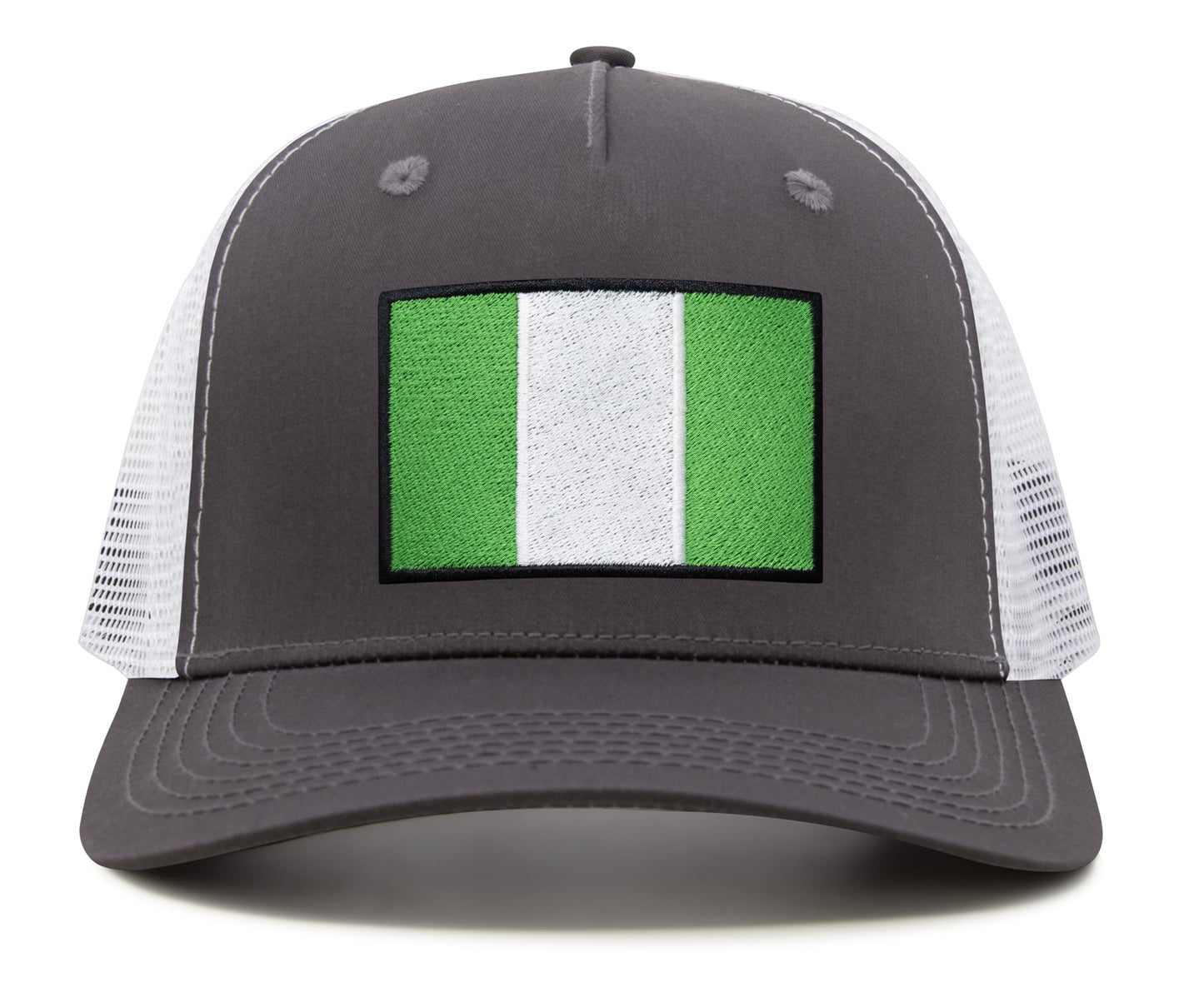 International Tie Country Hat for Men and Women, Adjustable Snapback Trucker Baseball Cap with Embroidered Patch (Nigeria, Grey White) - International Tie