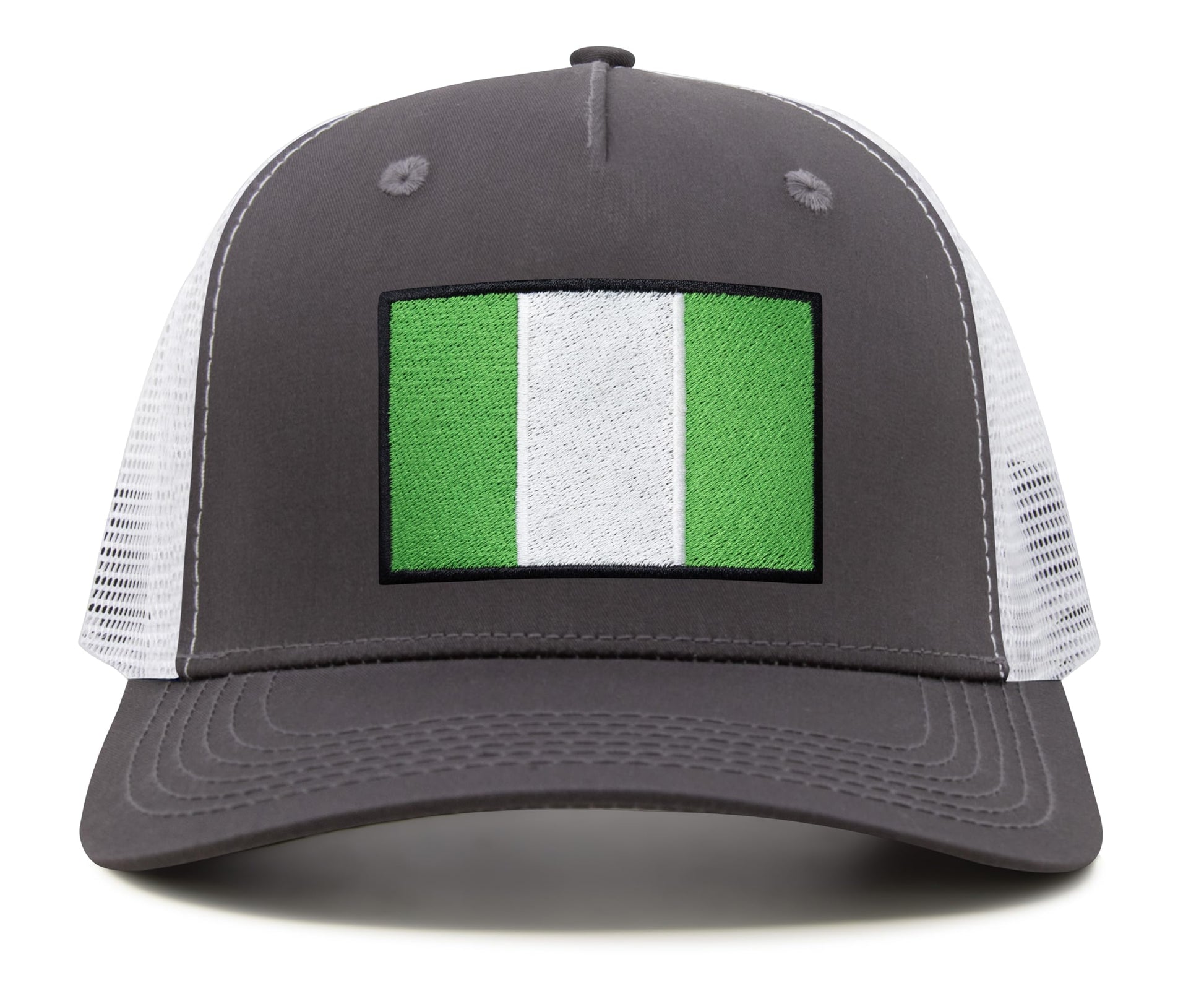 International Tie Country Hat for Men and Women, Adjustable Snapback Trucker Baseball Cap with Embroidered Patch (Nigeria, Grey White) - International Tie