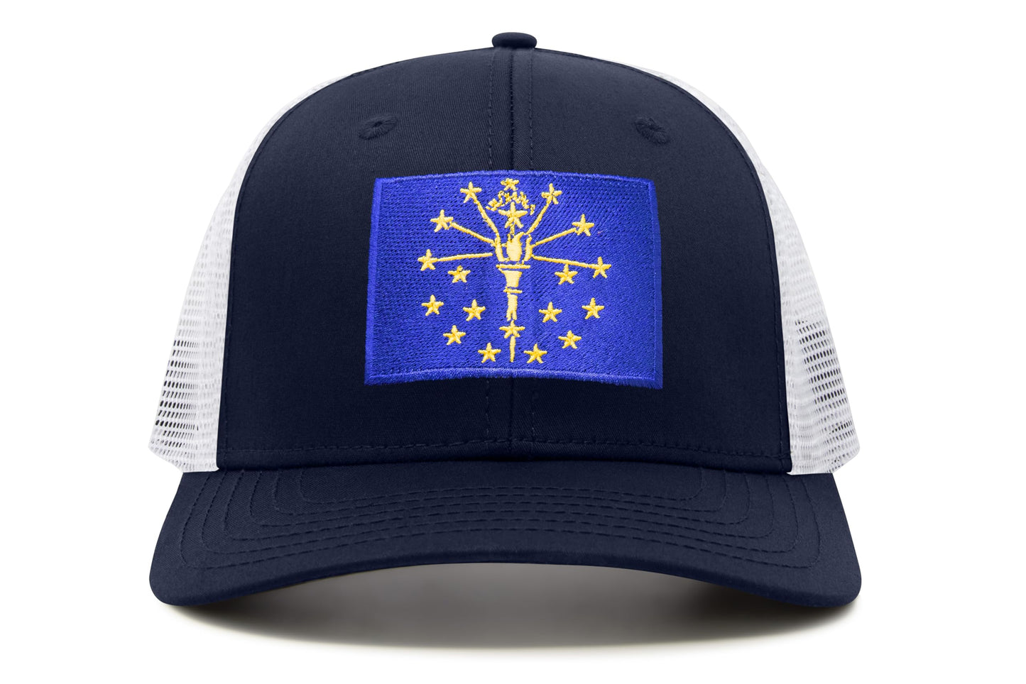 International Tie State Hat for Men and Women, Adjustable Snapback Trucker Baseball Cap with Embroidered Patch (Indiana, Navy White) - International Tie