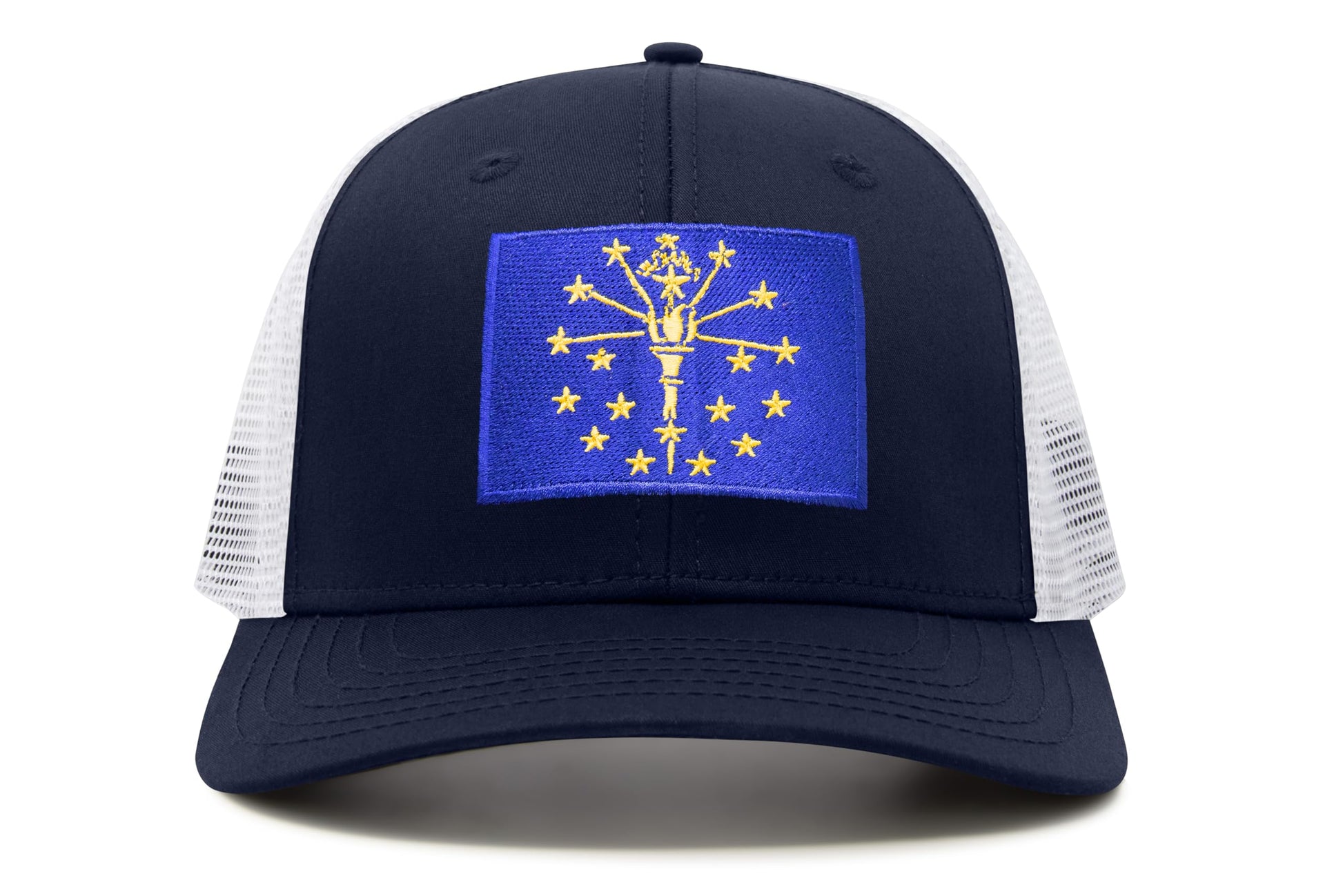 International Tie State Hat for Men and Women, Adjustable Snapback Trucker Baseball Cap with Embroidered Patch (Indiana, Navy White) - International Tie