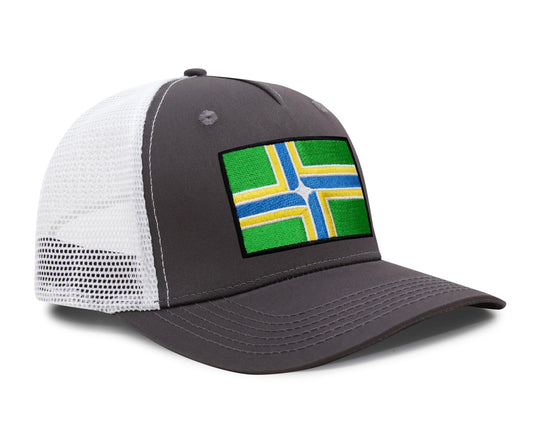 International Tie City Hat for Men and Women, Adjustable Snapback Trucker Baseball Cap with Embroidered Patch (Portland, Grey White)