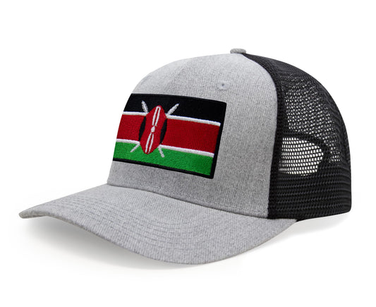 International Tie Kenya Flag Hat for Men and Women - Adjustable Snapback Trucker Baseball Cap (Grey Black)