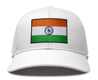 International Tie Indian Flag Hat for Men and Women - Adjustable India Snapback Trucker Baseball Cap (All White)
