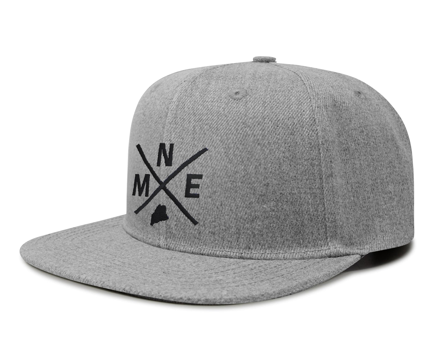 International Tie State City Hat for Men and Women, Snapback Trucker Baseball Cap with Embroidered Cross Logo (MNE - Maine, Grey Flatbill) - International Tie