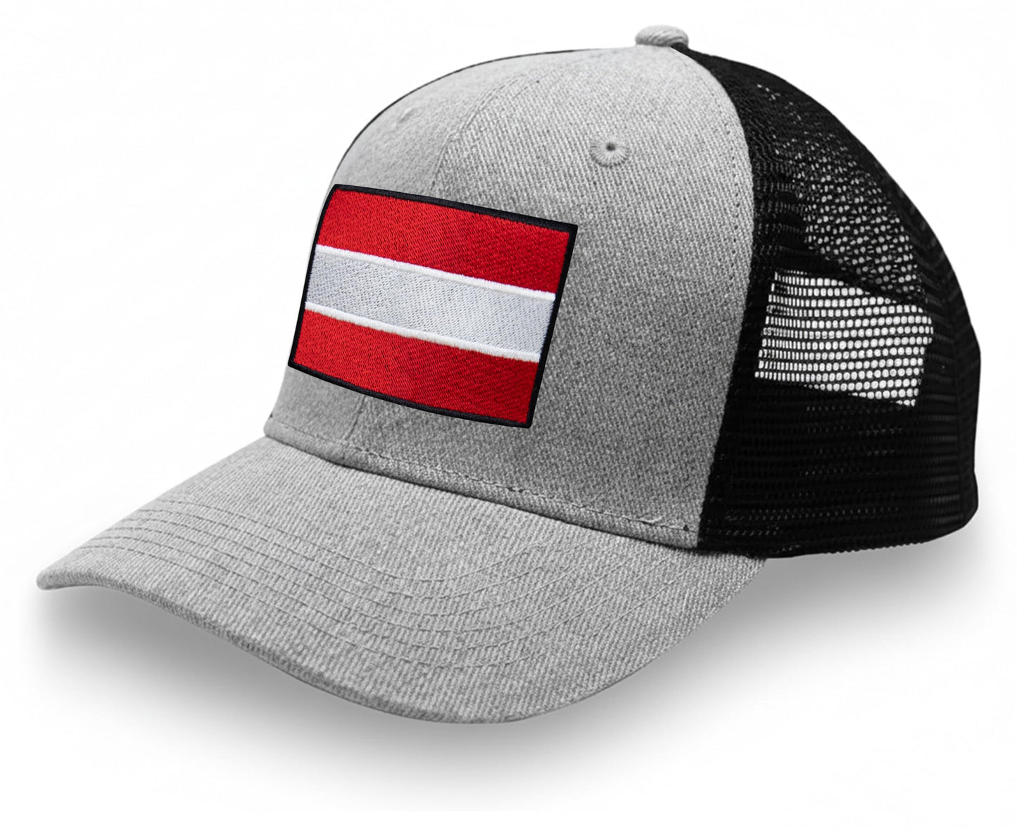 International Tie Country Hat for Men and Women, Adjustable Snapback Trucker Baseball Cap with Embroidered Patch (Austria, Grey Black)