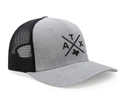 International Tie Austin ATX Trucker Hat for Men and Women – Snapback Baseball Cap (Grey/Black)
