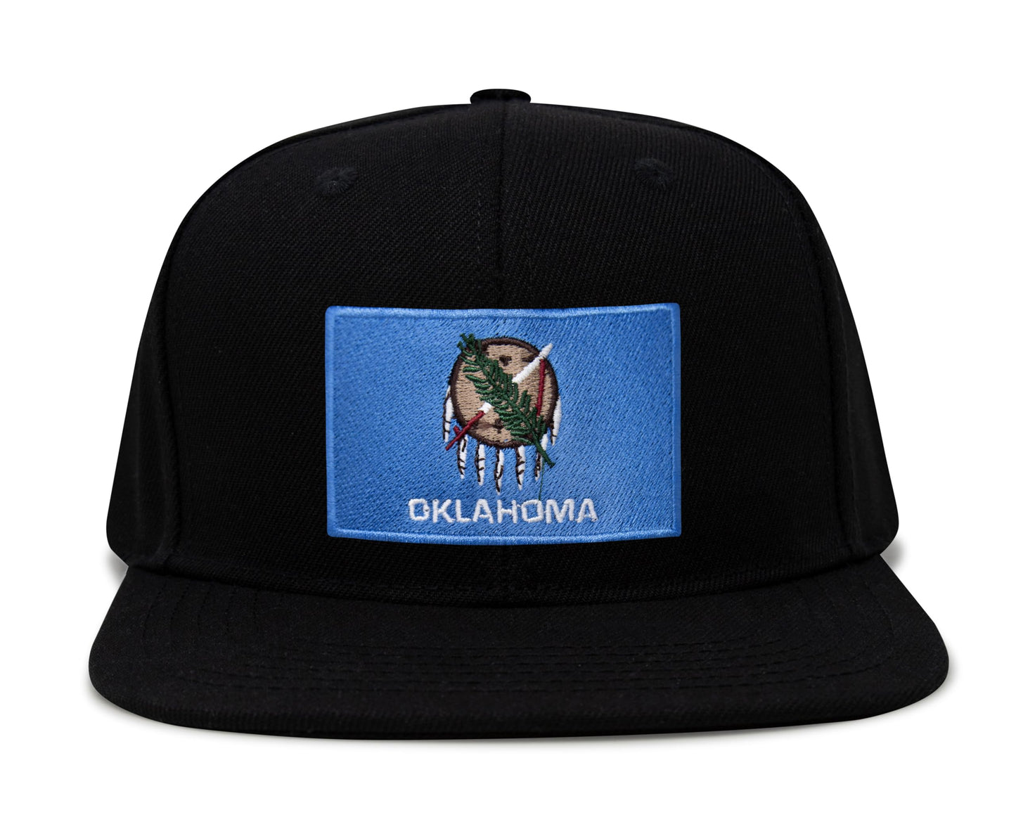 International Tie State Hat for Men and Women, Adjustable Snapback Trucker Baseball Cap with Embroidered Patch (Oklahoma, Black Flatbill)