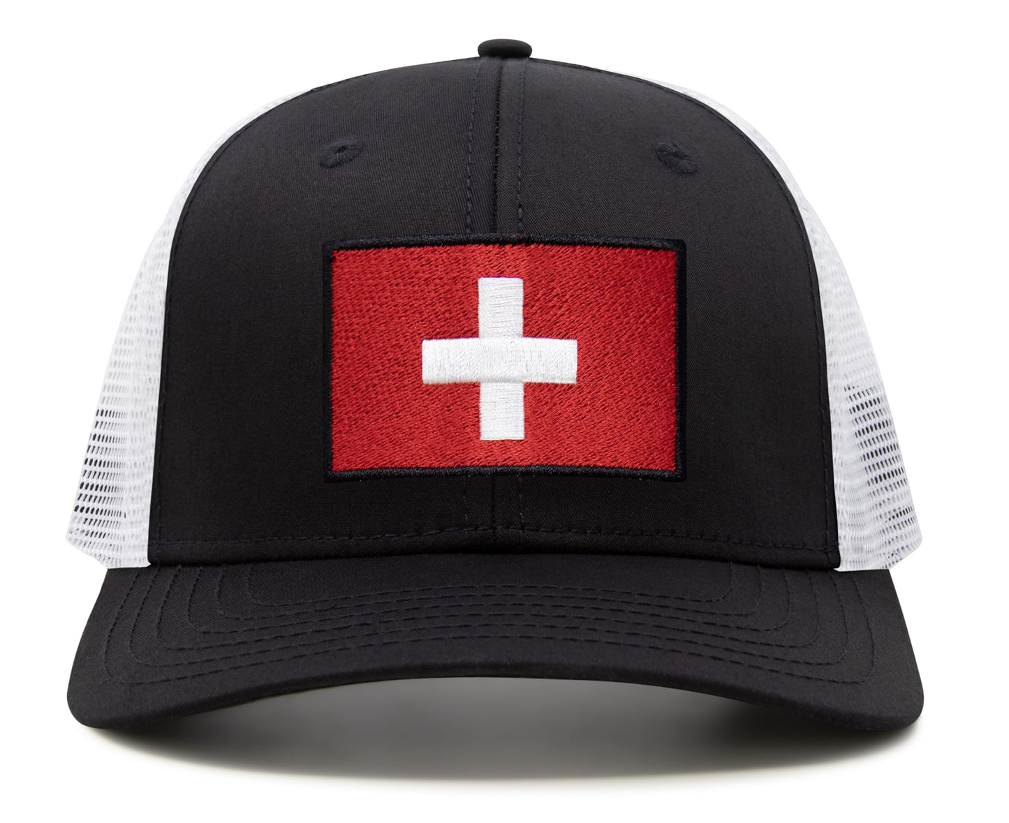International Tie Swiss Flag Hat for Men and Women - Switzerland Snapback Trucker Baseball Cap (Black White)