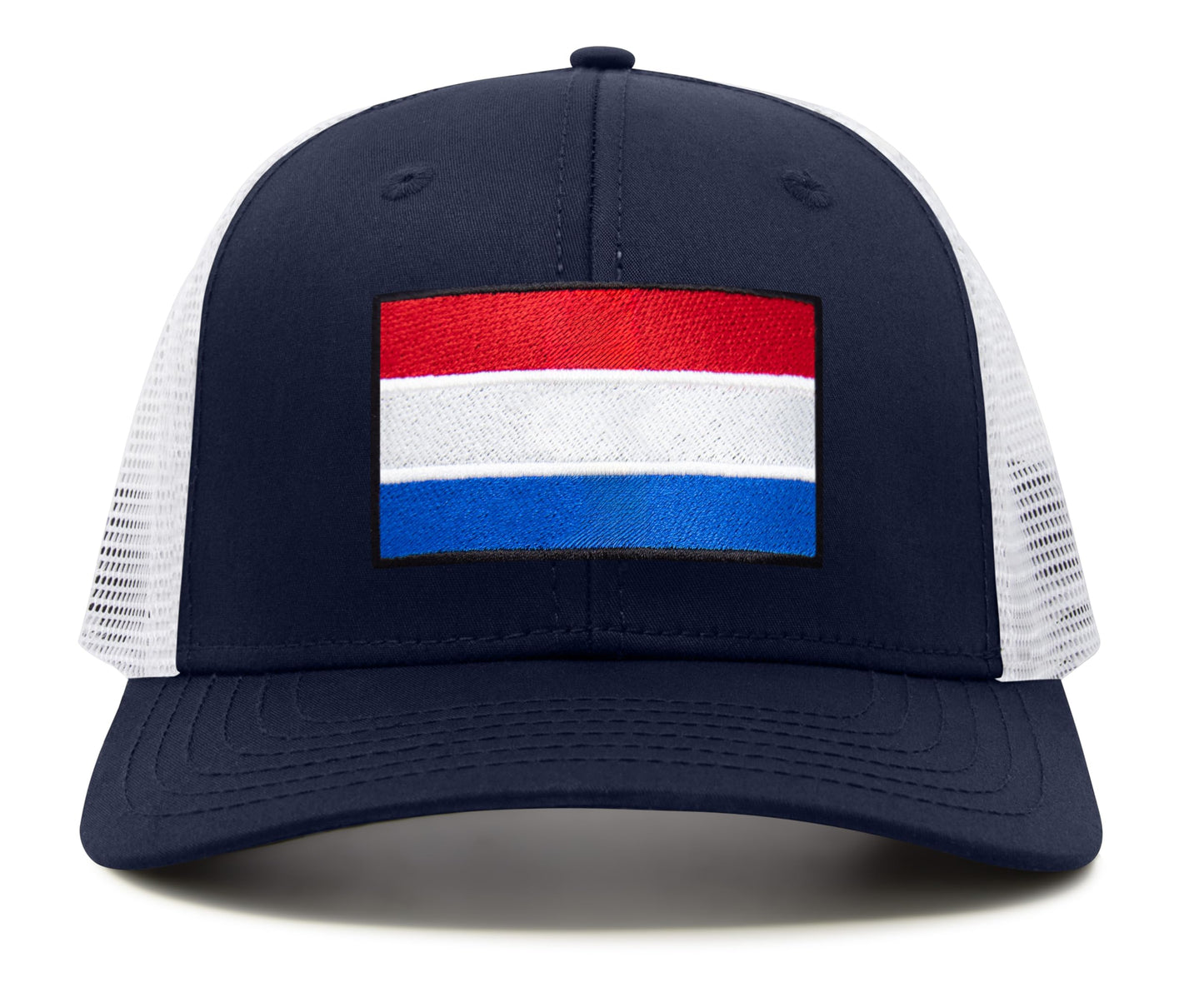 International Tie Netherlands Flag Hat for Men and Women - Adjustable Snapback Trucker Baseball Cap (Navy White)