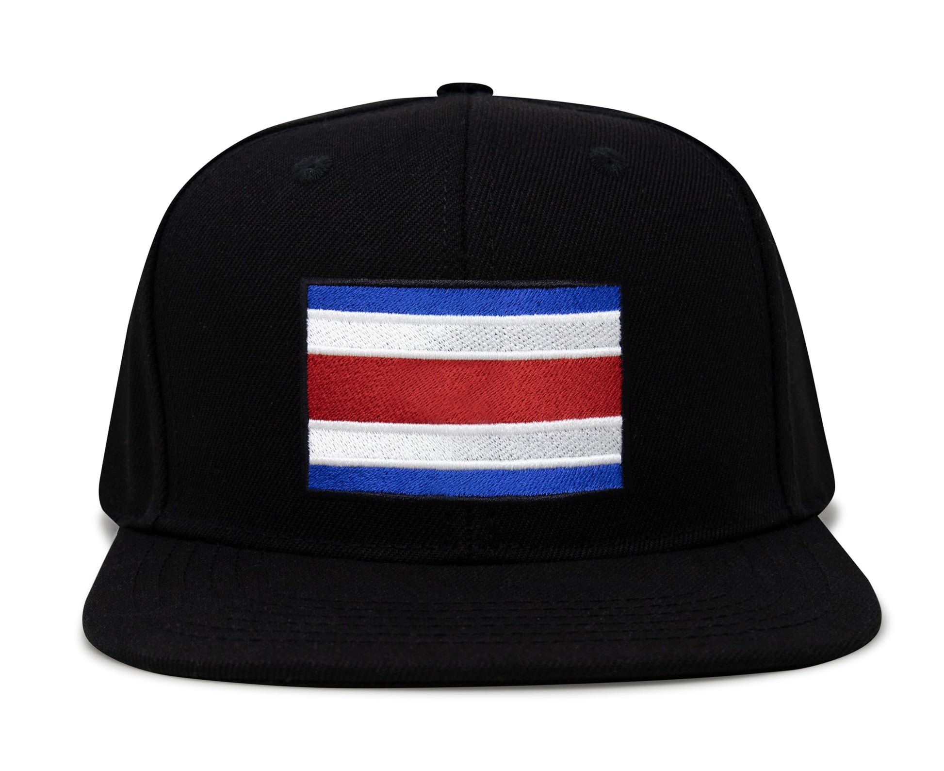 International Tie Country Hat for Men and Women, Adjustable Snapback Trucker Baseball Cap with Embroidered Patch (Costa rica, Black Flatbill) - International Tie