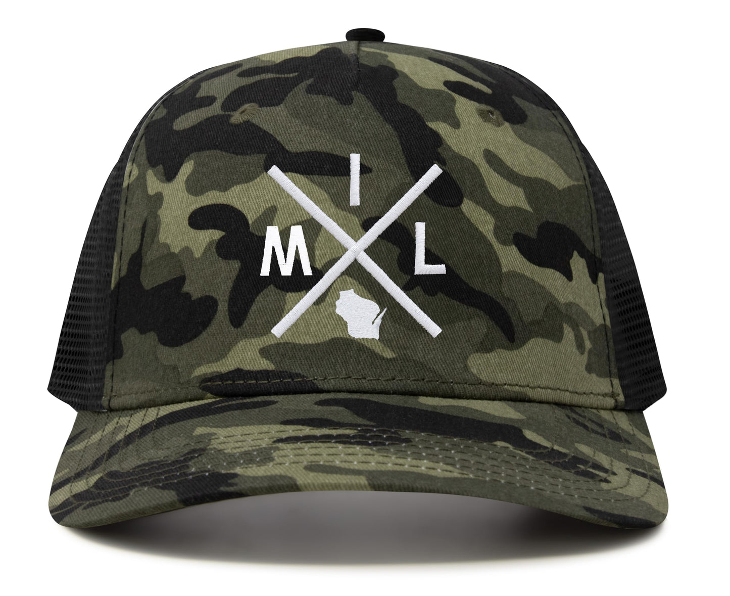 International Tie Hat for Men and Women, Adjustable Snapback Trucker Baseball Cap, Embroidered Cross Logo (MIL - Milwaukee, Camouflage)