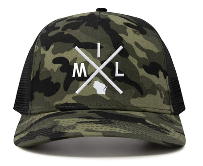 International Tie Hat for Men and Women, Adjustable Snapback Trucker Baseball Cap, Embroidered Cross Logo (MIL - Milwaukee, Camouflage)