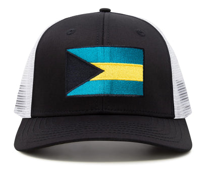 Bahamas Flag Hat for Men and Women – Adjustable Bahamian Snapback Baseball Cap by International Tie (Black White)