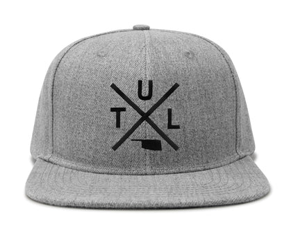 International Tie Hat for Men and Women, TUL Snapback Trucker Baseball Cap, Embroidered Cross Logo (TUL - Tulsa, Grey Flatbill)