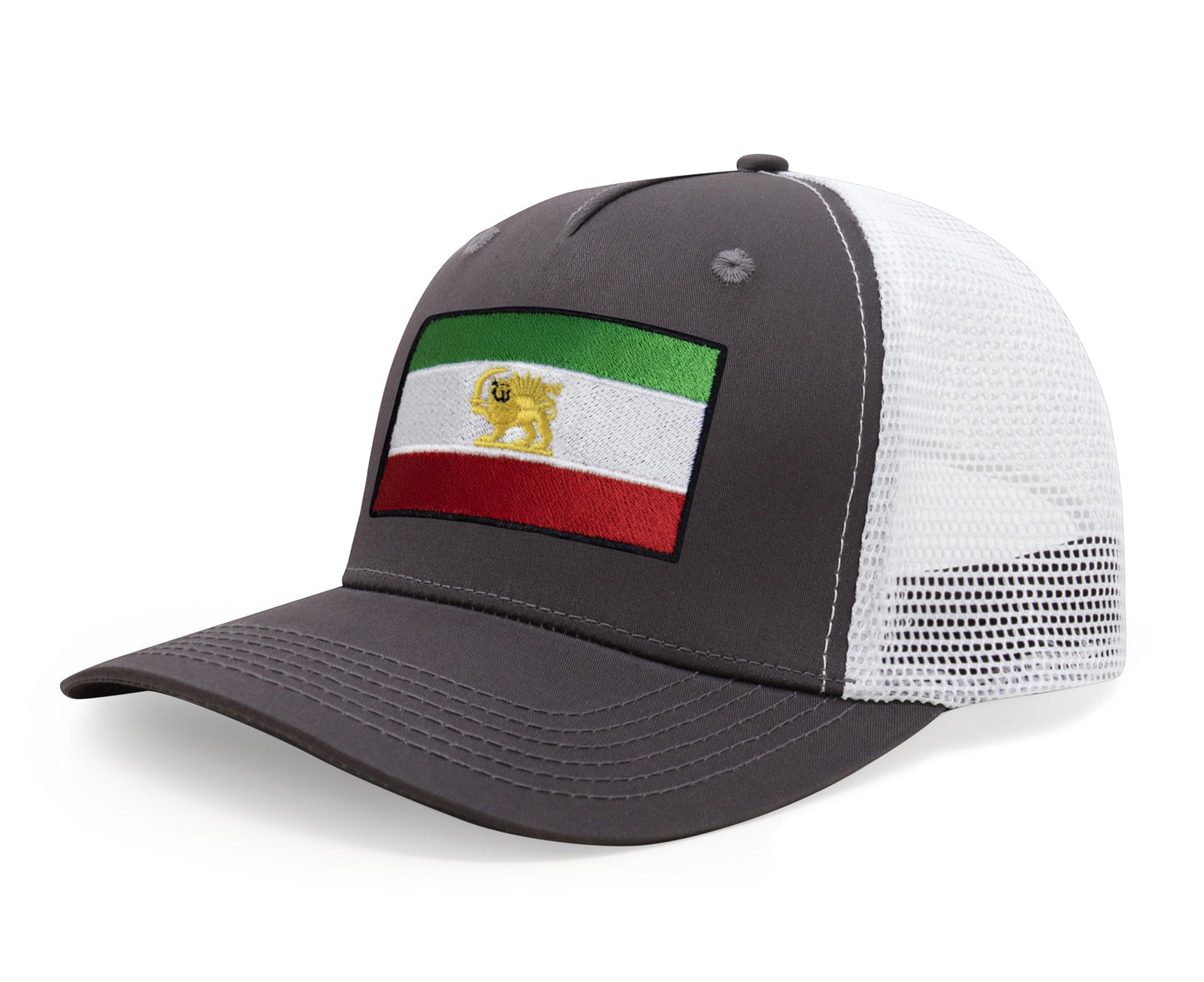 International Tie Country Flag Hat for Men and Women - Snapback Trucker Baseball Cap (Iran, Grey White)