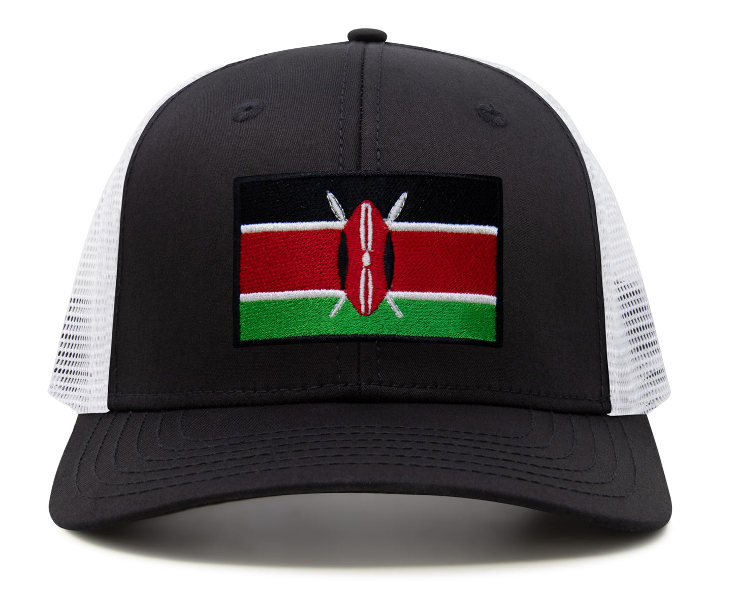 International Tie Kenya Flag Hat for Men and Women - Adjustable Snapback Trucker Baseball Cap (Black White)
