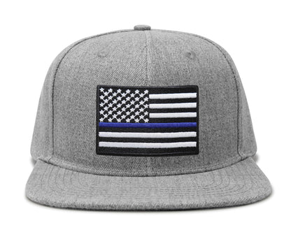 International Tie Thin Blue Line Hat for Men and Women - Snapback Trucker Baseball Cap (Grey Flatbill)