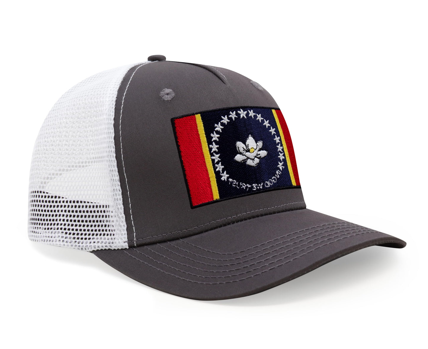 International Tie State Hat for Men and Women, Adjustable Snapback Trucker Baseball Cap with Embroidered Patch (Mississippi, Grey White) - International Tie