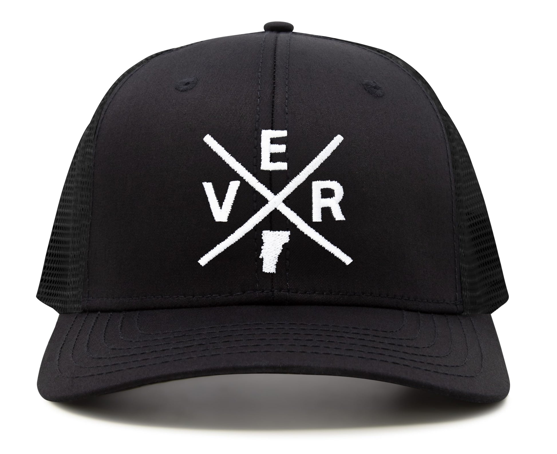 International Tie State City Hat for Men and Women, Snapback Trucker Baseball Cap with Embroidered Cross Logo (Vermont - VER, All Black) - International Tie