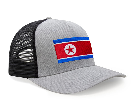 International Tie North Korea Flag Hat for Men and Women - Adjustable Snapback Trucker Baseball Cap (Grey Black)