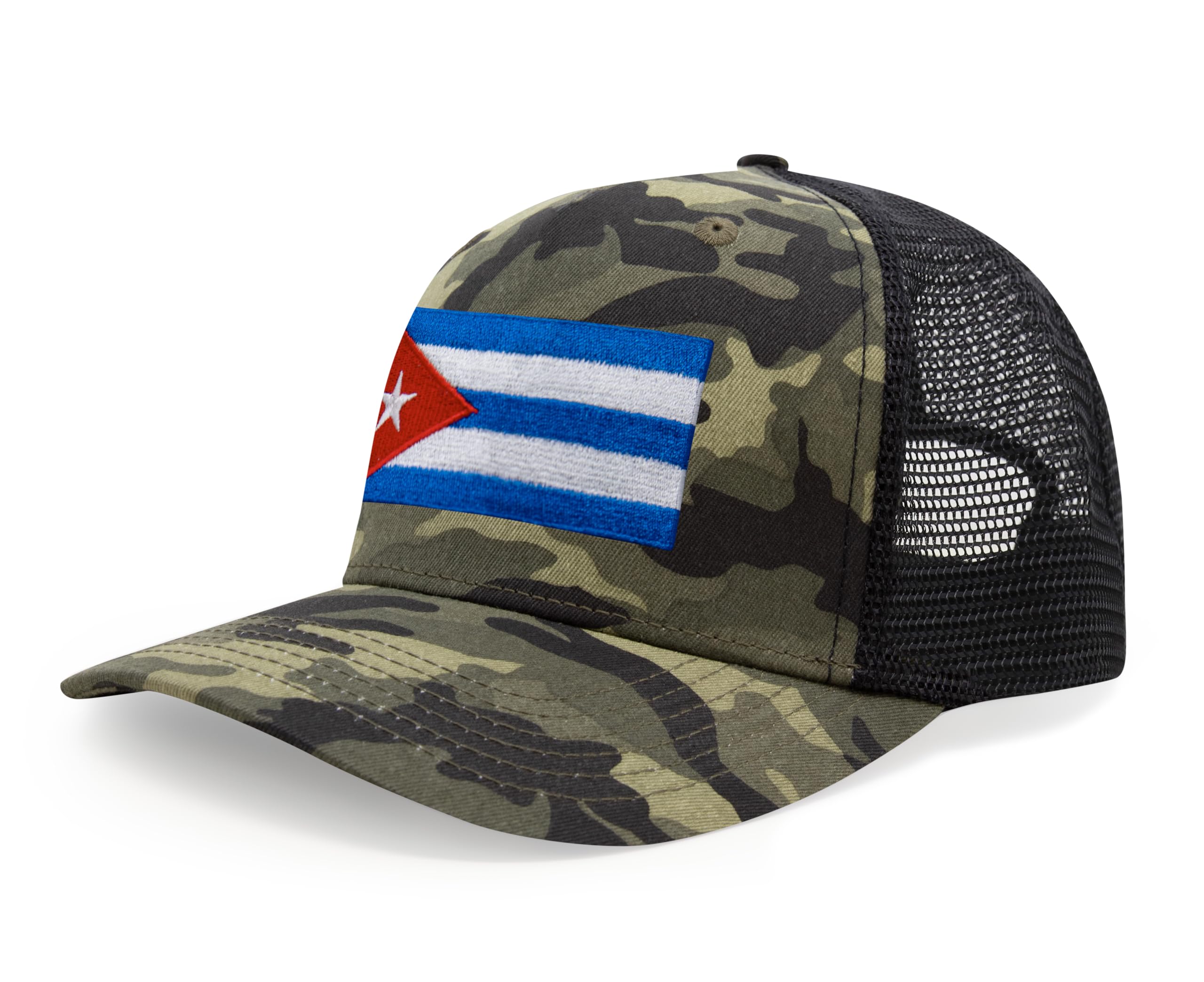 International Tie Country Hat for Men and Women, Adjustable Snapback Trucker Baseball Cap with Embroidered Patch (Cuba, Camouflage)