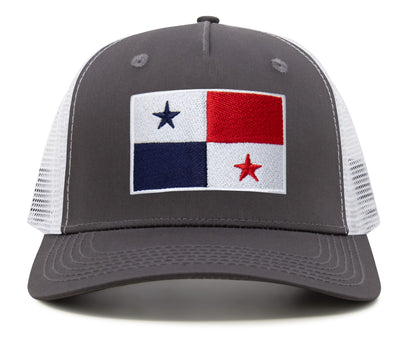 International Tie Panama Flag Hat for Men and Women - Adjustable Snapback Trucker Baseball Cap (Grey White)