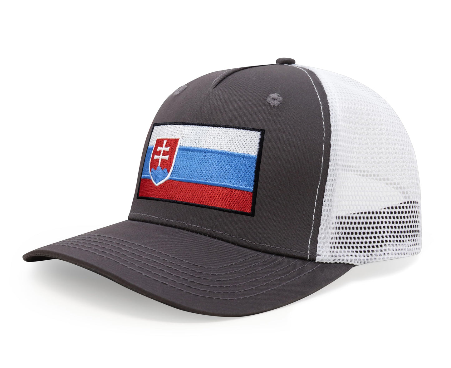 International Tie Country Hat for Men and Women, Adjustable Snapback Trucker Baseball Cap with Embroidered Patch (Slovakia, Grey White) - International Tie