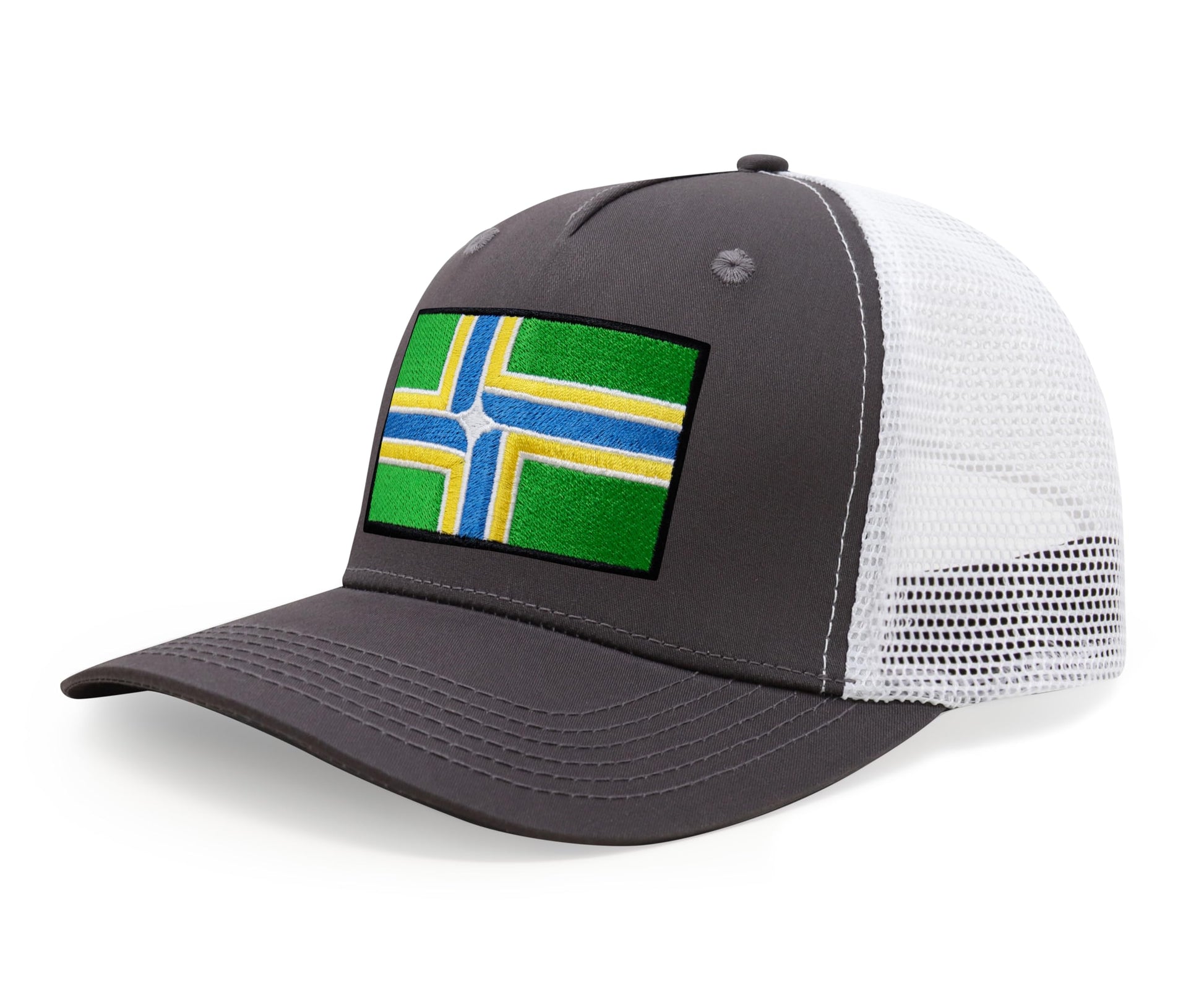 International Tie City Hat for Men and Women, Adjustable Snapback Trucker Baseball Cap with Embroidered Patch (Portland, Grey White) - International Tie
