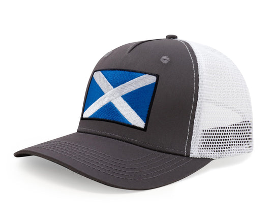 Scottish Flag Hat for Men and Women – Snapback Trucker Baseball Cap by International Tie (Grey/White)