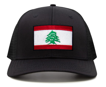 International Tie Lebanon Flag Hat for Men and Women - Adjustable Snapback Trucker Baseball Cap (All Black)