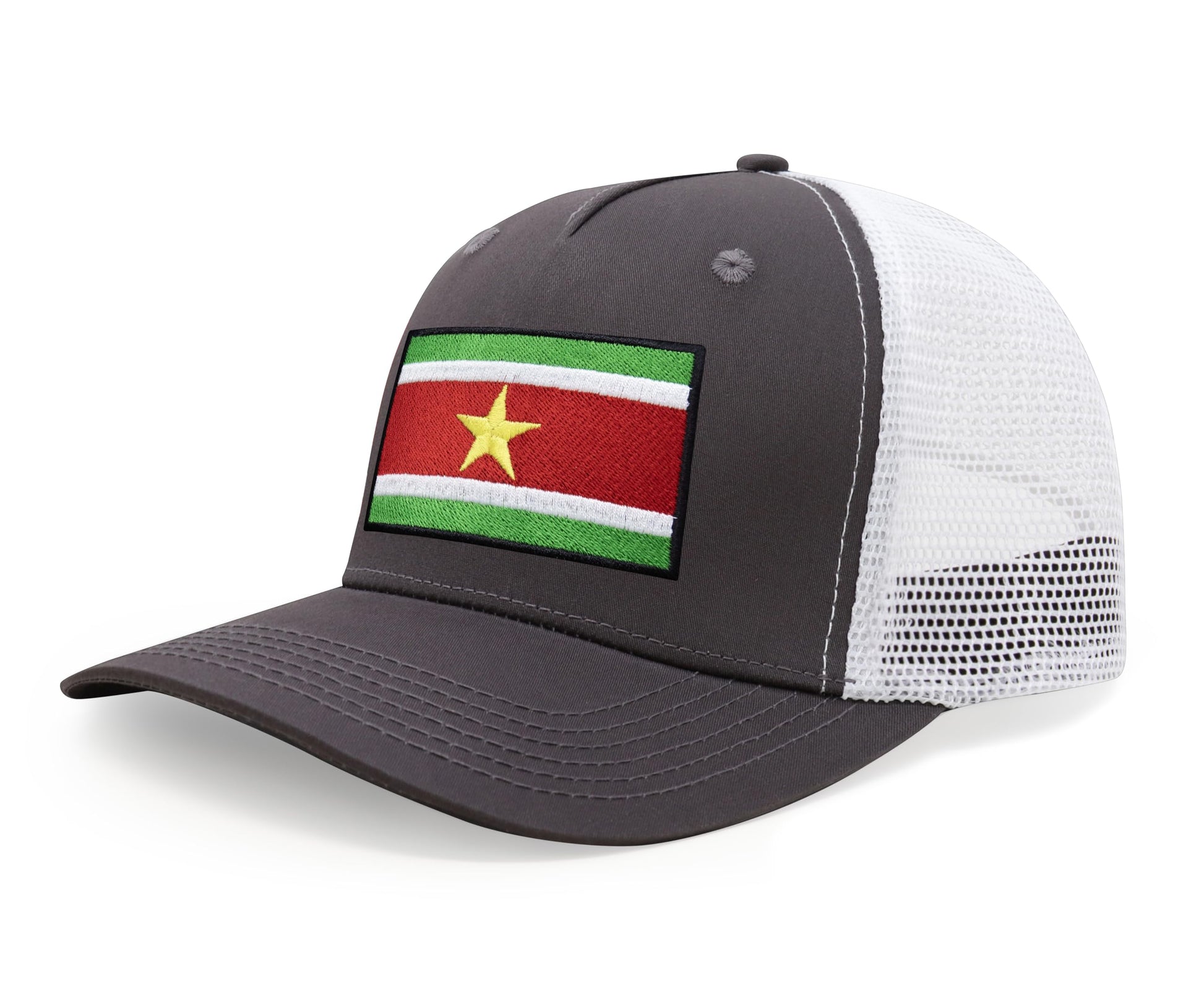 International Tie Country Hat for Men and Women, Adjustable Snapback Trucker Baseball Cap with Embroidered Patch (Suriname, Grey White) - International Tie