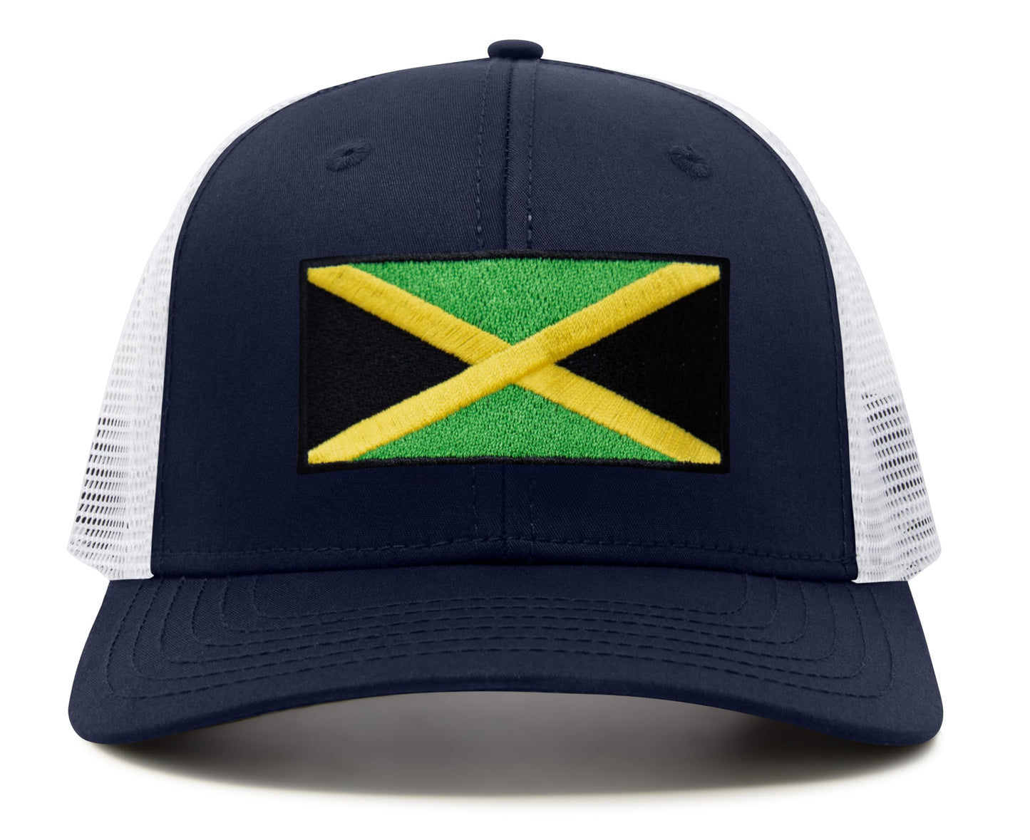 International Tie Jamaican Flag Hat for Men and Women - Jamaica Snapback Trucker Baseball Cap (Navy White)