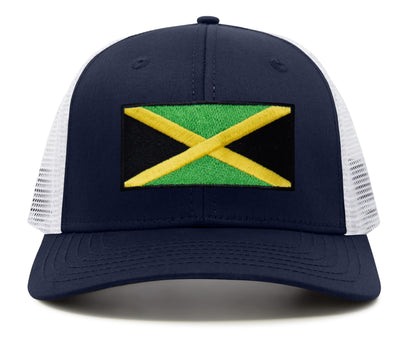 International Tie Jamaican Flag Hat for Men and Women - Jamaica Snapback Trucker Baseball Cap (Navy White)