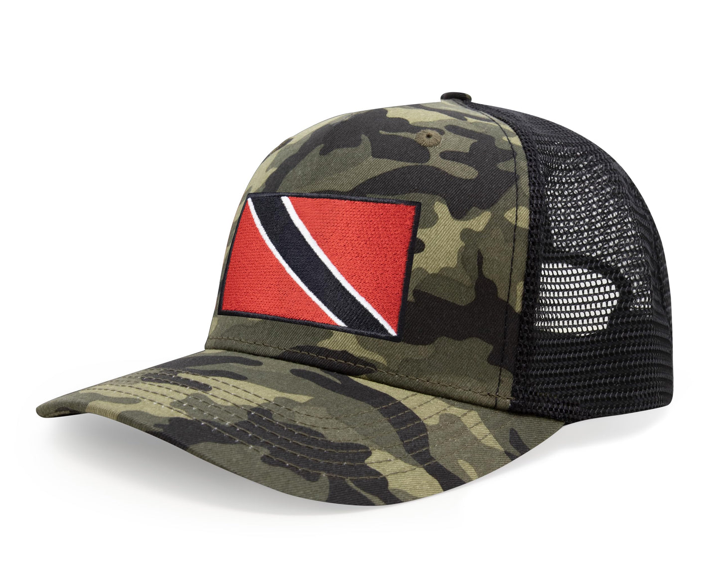 International Tie Country Hat for Men and Women, Adjustable Snapback Trucker Baseball Cap with Embroidered Patch (Trinidad and Tobago, Camouflage) - International Tie